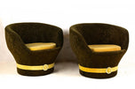 PAIR OF MID CENTURY, ITALY, VELVET LOUNGE CHAIRS, CLUB CHAIRS, 1960 70