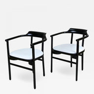 PAIR OF BLACK ARMCHAIRS, WHITE LEATHER, THONET, AUSTRIA, 1980