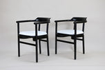 PAIR OF BLACK ARMCHAIRS, WHITE LEATHER, THONET, AUSTRIA, 1980
