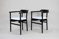 PAIR OF BLACK ARMCHAIRS, WHITE LEATHER, THONET, AUSTRIA, 1980