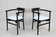 PAIR OF BLACK ARMCHAIRS, WHITE LEATHER, THONET, AUSTRIA, 1980
