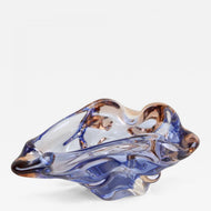 MID CENTURY, ITALY, MURANO GLASS BOWL, BLUE, AMBER, 1960