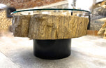 MODERN, ORGANIC, DRIFTWOOD SOFA, COFFEE TABLE, GLASS