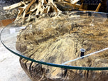 MODERN, ORGANIC, DRIFTWOOD SOFA, COFFEE TABLE, GLASS