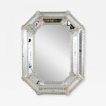 OCTAGONAL, MURANO GLASS MIRROR, ENGRAVINGS, GLASS FLOWERS, SIGNED, IT, 1970S