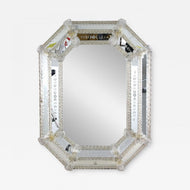 OCTAGONAL, MURANO GLASS MIRROR, ENGRAVINGS, GLASS FLOWERS, SIGNED, IT, 1970S