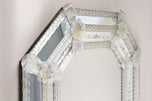 OCTAGONAL, MURANO GLASS MIRROR, ENGRAVINGS, GLASS FLOWERS, SIGNED, IT, 1970S