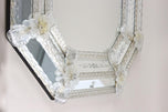 OCTAGONAL, MURANO GLASS MIRROR, ENGRAVINGS, GLASS FLOWERS, SIGNED, IT, 1970S