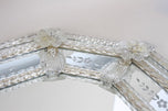 OCTAGONAL, MURANO GLASS MIRROR, ENGRAVINGS, GLASS FLOWERS, SIGNED, IT, 1970S