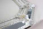 OCTAGONAL, MURANO GLASS MIRROR, ENGRAVINGS, GLASS FLOWERS, SIGNED, IT, 1970S