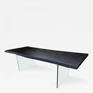 CONTEMPORARY, AUSTRIA, BLACK OAKWOOD LIVE EDGE DINING TABLE, GLASS FEET, 2022