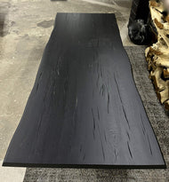 CONTEMPORARY, AUSTRIA, BLACK OAKWOOD LIVE EDGE DINING TABLE, GLASS FEET, 2022