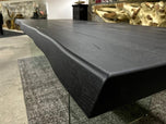 CONTEMPORARY, AUSTRIA, BLACK OAKWOOD LIVE EDGE DINING TABLE, GLASS FEET, 2022