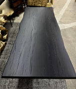 CONTEMPORARY, AUSTRIA, BLACK OAKWOOD LIVE EDGE DINING TABLE, GLASS FEET, 2022