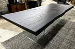 CONTEMPORARY, AUSTRIA, BLACK OAKWOOD LIVE EDGE DINING TABLE, GLASS FEET, 2022