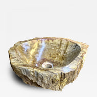 PETRIFIED WOOD SINK, BEIGE, BROWN, YELLOW, POLISHED