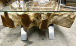 MODERN, ORGANIC, TEAK ROOT, COFFEE TABLE, GLASS PLATE, INDONESIA, 2022