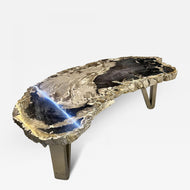 CONTEMPORARY, PETRIFIED WOOD, COFFEE TABLE, STAINLESS STEEL, 2023
