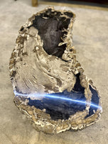 CONTEMPORARY, PETRIFIED WOOD, COFFEE TABLE, STAINLESS STEEL, 2023