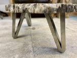 CONTEMPORARY, PETRIFIED WOOD, COFFEE TABLE, STAINLESS STEEL, 2023