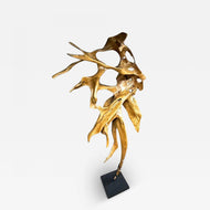 ABSTRACT, MAHOGANY ROOT, SCULPTURE, LAQUERED, BLACK METAL