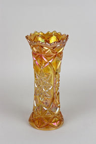 AMBER, COLORED, GLASS VASE, ART DECO, IRIDESCENT, BOHEMIA, 1920