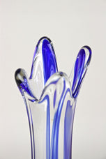 MURANO GLASS, ITALY, BLUE CLEAR, GLASS VASE, LATE MID CENTURY