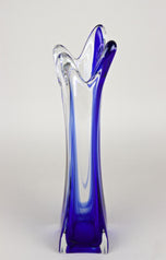 MURANO GLASS, ITALY, BLUE CLEAR, GLASS VASE, LATE MID CENTURY