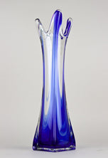 MURANO GLASS, ITALY, BLUE CLEAR, GLASS VASE, LATE MID CENTURY