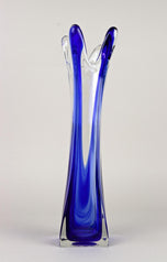 MURANO GLASS, ITALY, BLUE CLEAR, GLASS VASE, LATE MID CENTURY
