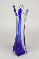 MURANO GLASS, ITALY, BLUE CLEAR, GLASS VASE, LATE MID CENTURY