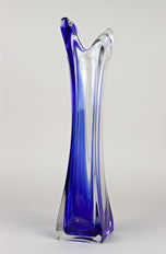 MURANO GLASS, ITALY, BLUE CLEAR, GLASS VASE, LATE MID CENTURY
