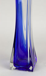MURANO GLASS, ITALY, BLUE CLEAR, GLASS VASE, LATE MID CENTURY