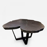 CONTEMPORARY, CHARRED OAK WOOD, DINING TABLE, BLACK STEEL BASE, 2024