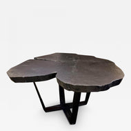 CONTEMPORARY, CHARRED OAK WOOD, DINING TABLE, BLACK STEEL BASE, 2024