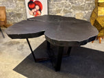 CONTEMPORARY, CHARRED OAK WOOD, DINING TABLE, BLACK STEEL BASE, 2024