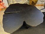 CONTEMPORARY, CHARRED OAK WOOD, DINING TABLE, BLACK STEEL BASE, 2024