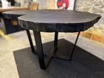 CONTEMPORARY, CHARRED OAK WOOD, DINING TABLE, BLACK STEEL BASE, 2024