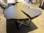 CONTEMPORARY, CHARRED OAK WOOD, DINING TABLE, BLACK STEEL BASE, 2024