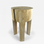 RUSTIC, HANDCARVED, TEAK WOOD, SIDE TABLE, STOOL, BLEACHED, IDN, 2024
