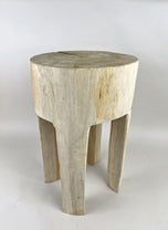 RUSTIC, HANDCARVED, TEAK WOOD, SIDE TABLE, STOOL, BLEACHED, IDN, 2024