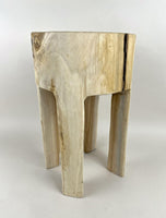RUSTIC, HANDCARVED, TEAK WOOD, SIDE TABLE, STOOL, BLEACHED, IDN, 2024