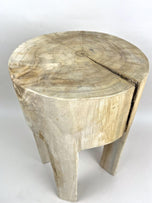 RUSTIC, HANDCARVED, TEAK WOOD, SIDE TABLE, STOOL, BLEACHED, IDN, 2024