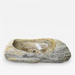 PETRIFIED WOOD SINK, ORGANIC MODERN, GREY, BEIGE, BROWN