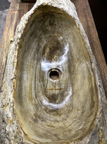 PETRIFIED WOOD SINK, ORGANIC MODERN, GREY, BEIGE, BROWN