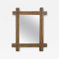 19TH CENTURY, AUSTRIA, TRAMP ART, RUSTIC WALL MIRROR, TRICOLORED, CIRCA 1870