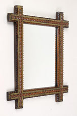 19TH CENTURY, AUSTRIA, TRAMP ART, RUSTIC WALL MIRROR, TRICOLORED, CIRCA 1870