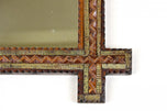 19TH CENTURY, AUSTRIA, TRAMP ART, RUSTIC WALL MIRROR, TRICOLORED, CIRCA 1870