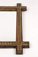 19TH CENTURY, AUSTRIA, TRAMP ART, RUSTIC WALL MIRROR, TRICOLORED, CIRCA 1870