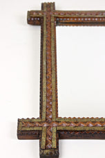 19TH CENTURY, AUSTRIA, TRAMP ART, RUSTIC WALL MIRROR, TRICOLORED, CIRCA 1870